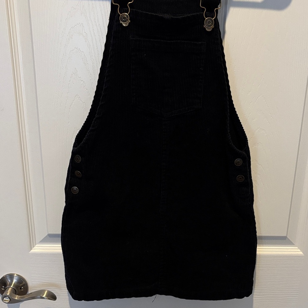 Chic Black Corduroy Kids Overall Dress